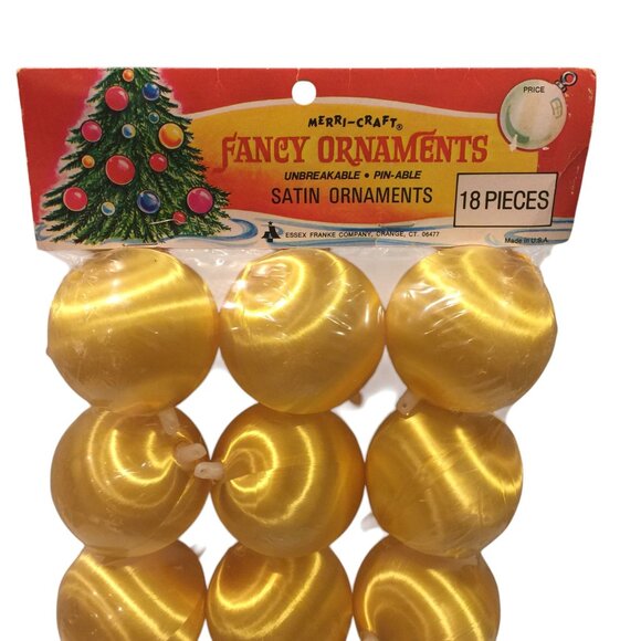 Meri-Craft Fancy Satin Gold Ball Ornaments Set of 18 Unbreakable Pin-Able Made - Picture 2 of 6